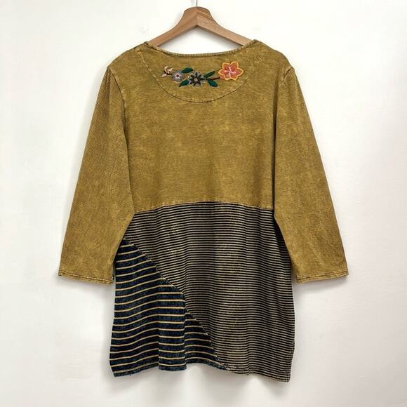 Coldwater Creek Floral Embroidered Long Sleeve Top - Mustard and Black - Picture 2 of 14